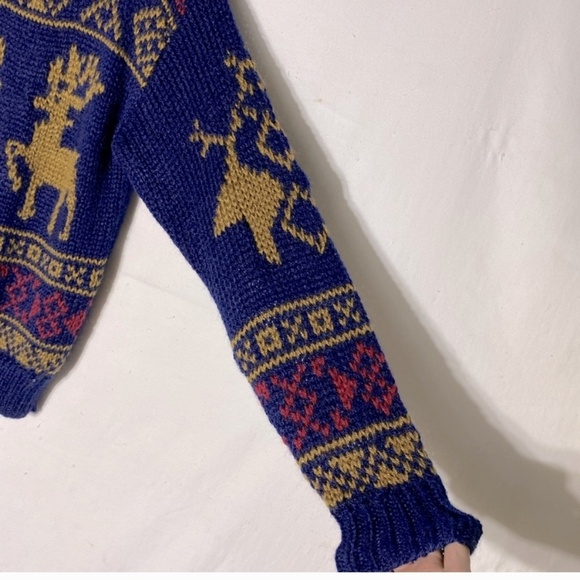 Vintage Northern Spirit Hand Knit Jacquard Deer Print Crew Neck Sweater S - Picture 10 of 15